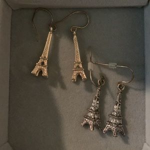 two pairs of eiffel tower earrings!